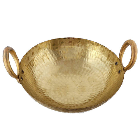 Spacetouch Indian Traditional Brass Hammered Karahi Cooking Kadai Cooking Wok Capacity 2 Litre Kadhai with Handles
