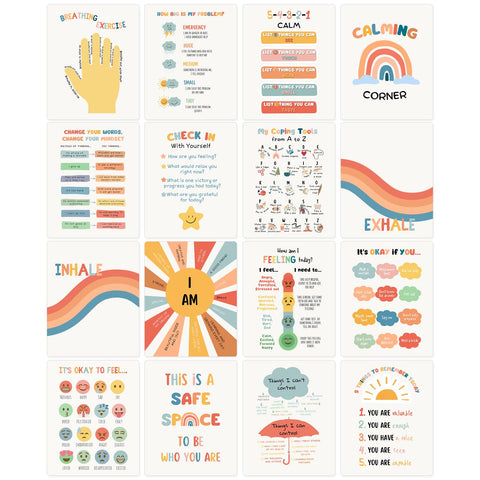 bqw 16 Calming Corner Poster for Kids - Mindfulness & Emotions Chart - Educational & Therapeutic Visual Aid for Classroom, Playroom Teach Self-Regulation & Coping Skills - Laminated, 11x16 inches