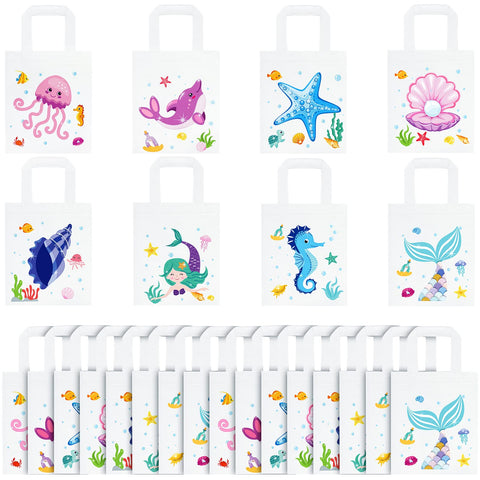 Ferraycle 24 Pieces Under the Sea Party Favors Bags Ocean Themed Treat Bags Sea Animals Mermaid Gift Candy Goodie Bags for Baby Shower Kids Birthday Party Supplies(Vivid Color)