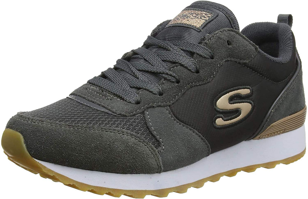 Skechers Women's 111 OG 85 GOLD'N GURL Trainers, Charcoal Suede/ Nylon/ Mesh/ Rose Gold Trim, 6 UK