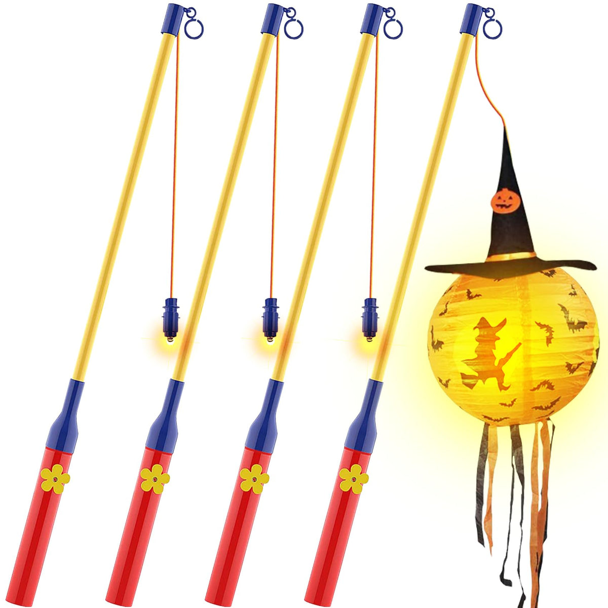 Lantern Sticks, Children's LED Lantern Sticks, Pack of 4 Electronic Lantern Sticks with LED 50 cm, Lantern Stick LED for Children's Parties, St Martin, Halloween, Costume Parties, Nursery