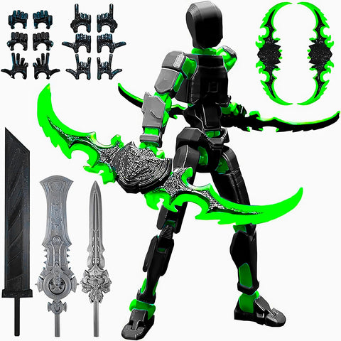 (Assembly Completed) T13 Action Figure Set, Titan 13 Robot Action Figure,3D Printed Robot 13 Action Figure, Lucky 13 Set,Gift for Collectors Desktop Decorations, Dummy 13 Set, Black Green