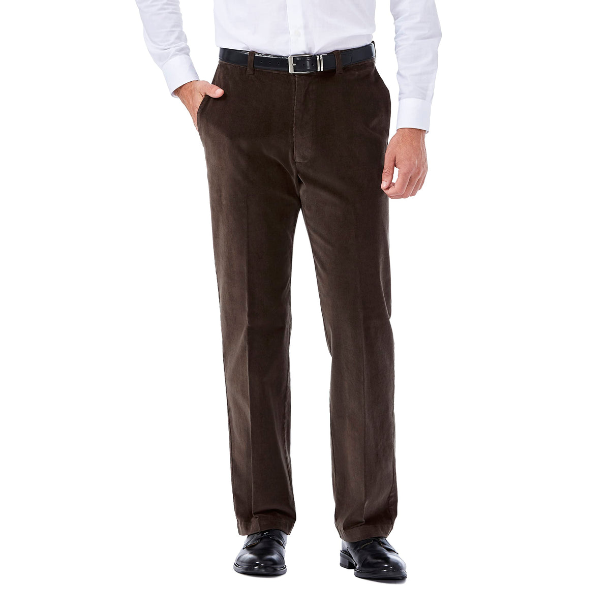 Haggar mens Stretch Corduroy Expandable Waist Classic Fit Flat Front Casual Pants, Brown, 34W x 32L US