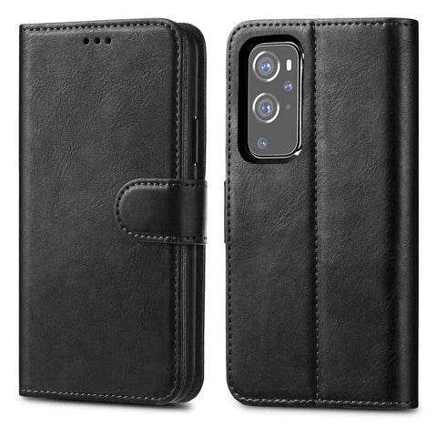 OnePlus 9 Leather Case - Premium Wallet Case Leather Flip Cover For OnePlus [Card Holder] [Magnetic Closure] (OnePlus 9) Black