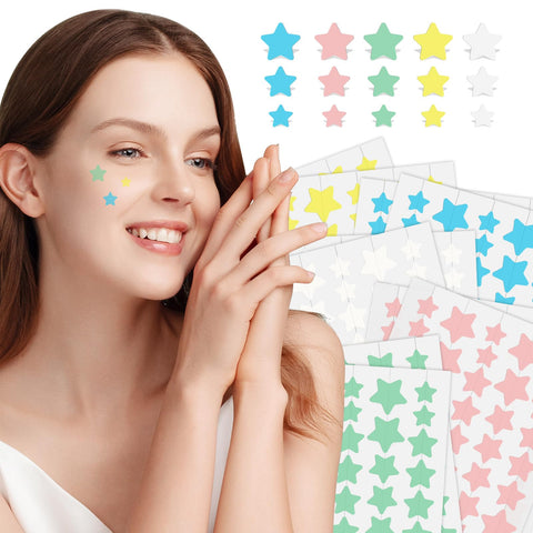 Generic Star Acne Patches 5 Colors, Hydrocolloid Pimple Patches for Face and Skin Care Acne Spot Dots Cute Face Stickers Blemish Cover 10mm/12mm/14mm Absorbing Zit Patches (400 Count)
