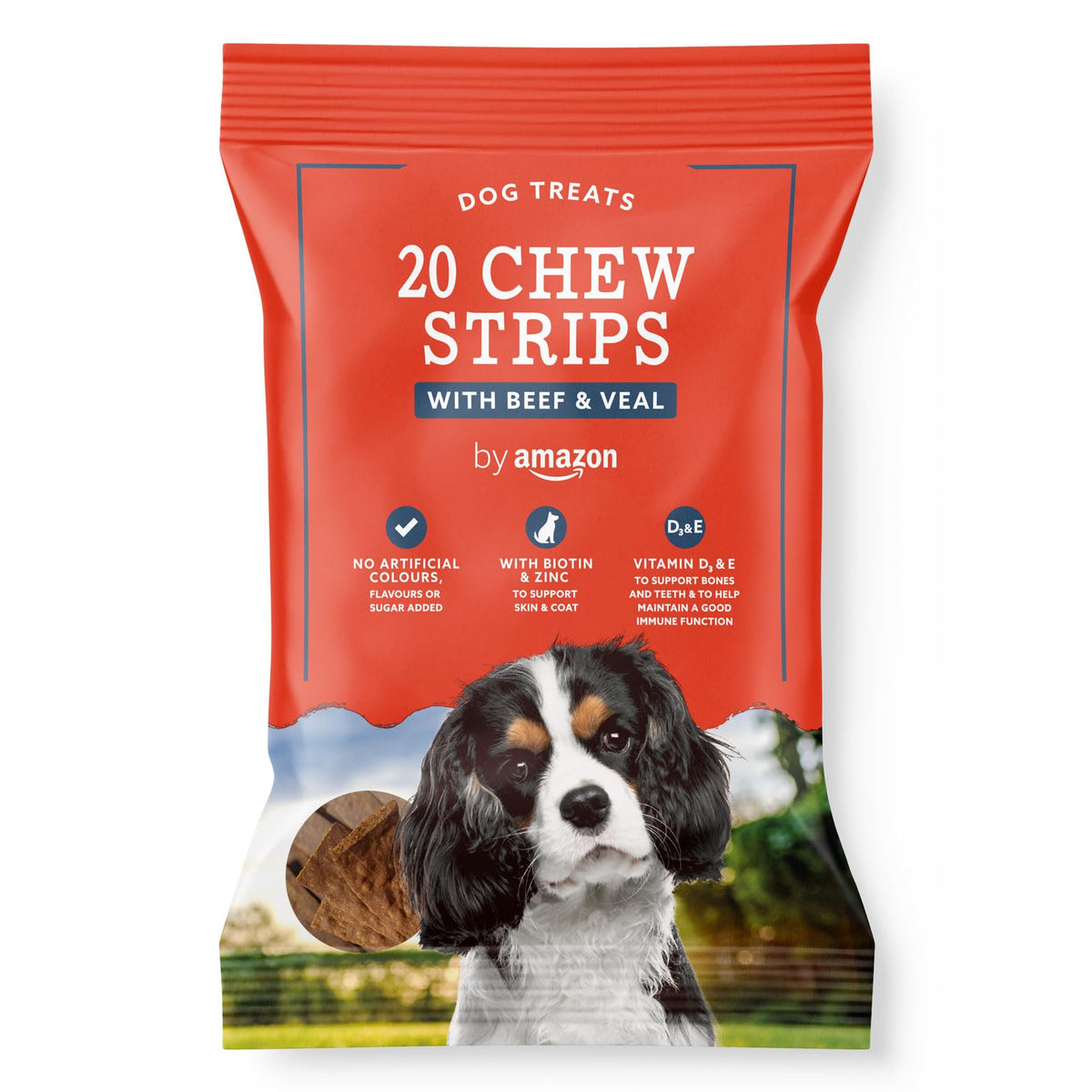 by Amazon - Dog Treats - 20 Chew Strips with Beef & Veal, 200g