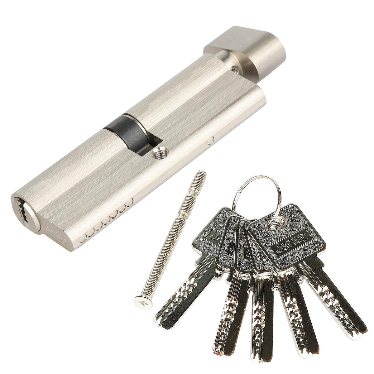 Jeriup 100mm(45/10/45) Euro Profile Lock Cylinder with 5 Keys (dimple), Single Open Copper Lock Cylinder, Anti-Rust Corrosion Resistant Anti-Theft Wooden Door Lock Cylinderâ€¦
