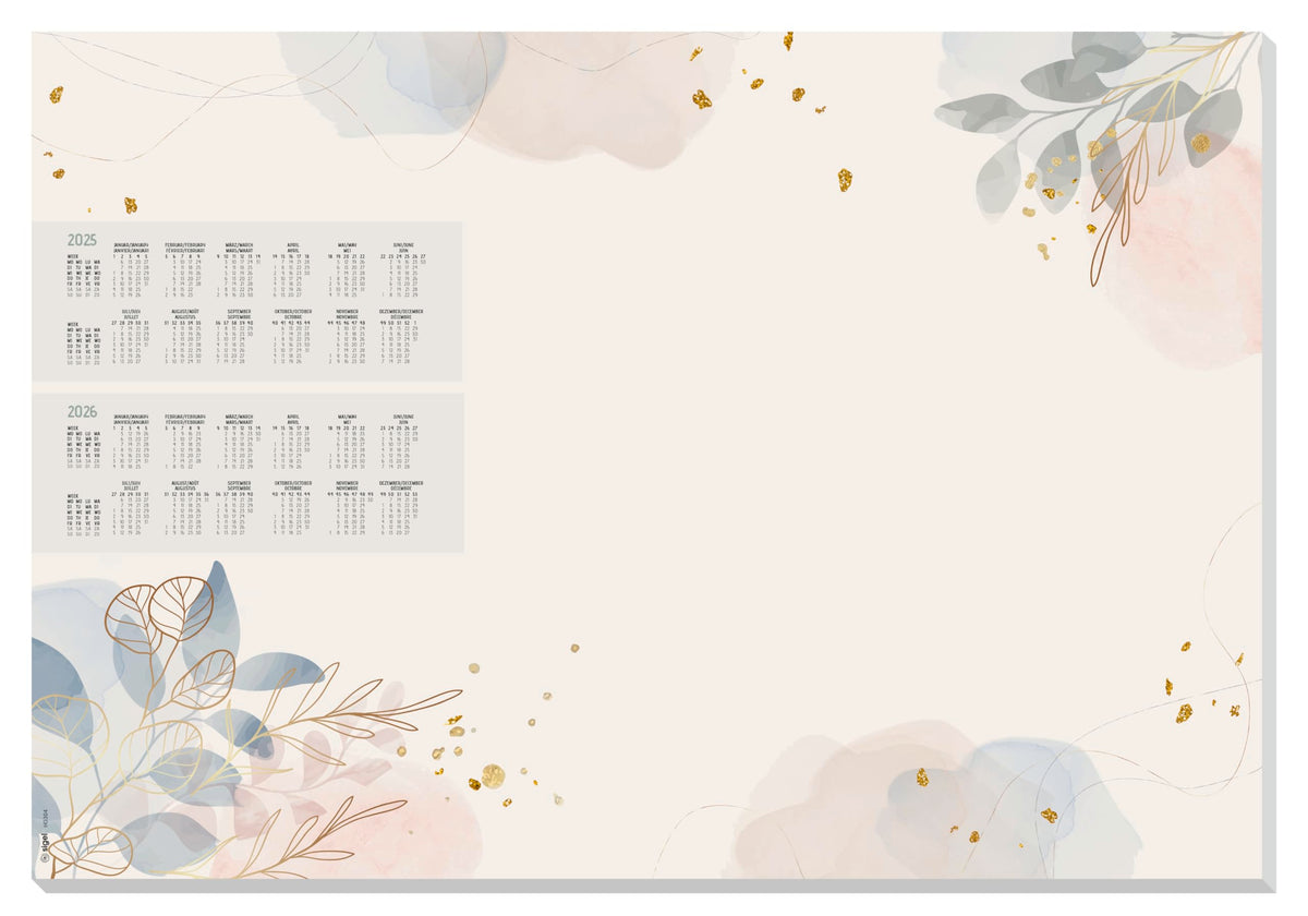 SIGEL HO304 Paper Desk Pad, 2 Year and Week to View Calendars - Macro Fantasy Design, A2 (59.4 x 41 cm), Beige/Pink/Blue, 30 Sheets