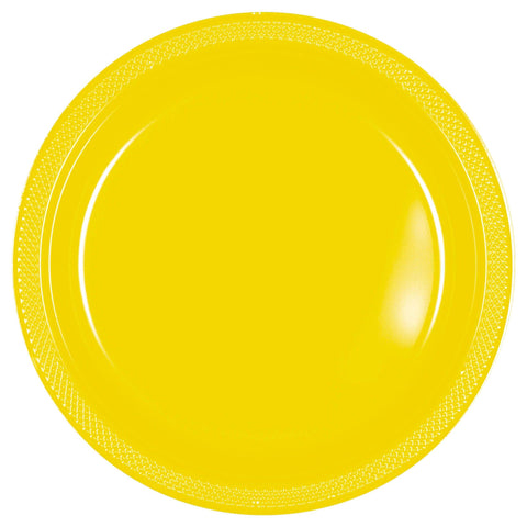 Vibrant Round Yellow Sunshine Plastic Plates - 9" (Packs of 20) - Premium Quality Design, Ideal for Any Event or Party