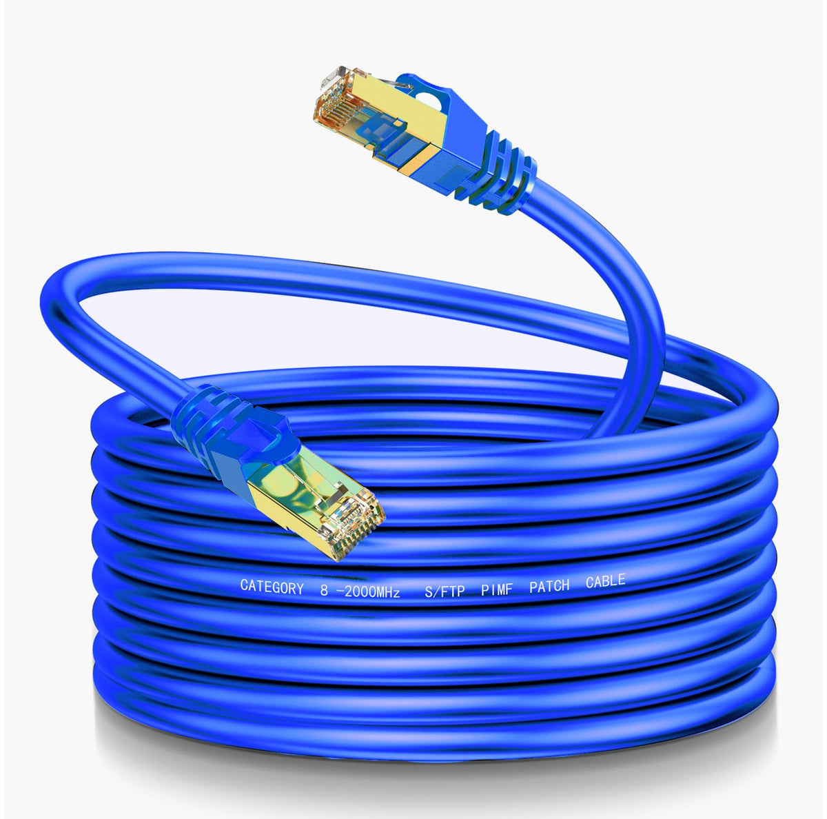 LEKVKM Cat8 Ethernet Cable 300Ft Round S/FTP Outdoor&Indoor Heavy Duty High Speed Cat8 LAN Network Cable 40Gbps 2000Mhz Blue