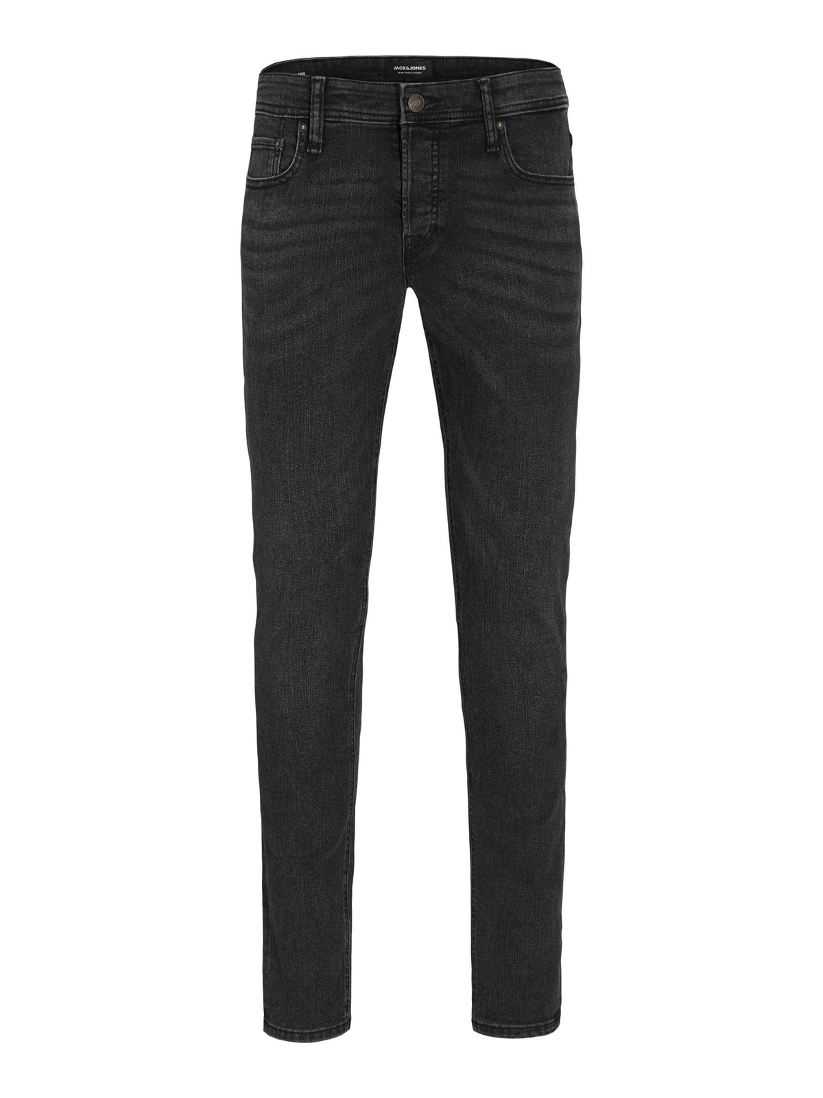 JACK & JONES Men's Jeans Slim Fit Denim Pants Low Rise Button Fly, Black Denim Colour, UK Size 32W / 32L