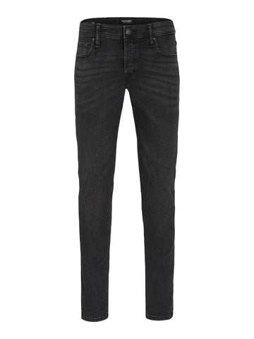 JACK & JONES Men's Jeans Slim Fit Denim Pants Low Rise Button Fly, Black Denim Colour, UK Size 32W / 32L