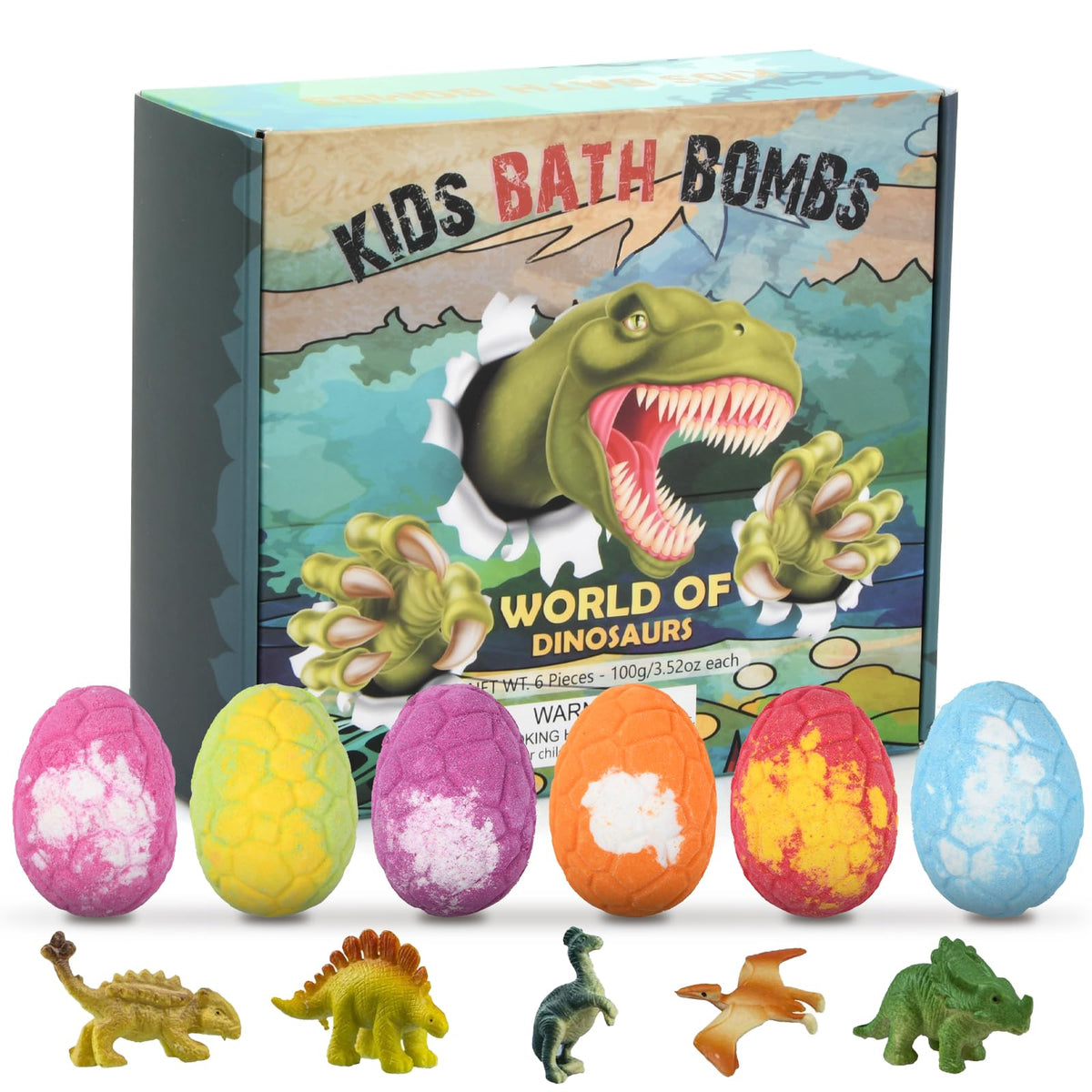 Bezavea 6 Pack Bath Bombs for Kids with Surprise Dinosaurs Toys Inside, Handmade Large Bath Bombs Gift Set, Natural Essential Oil SPA Bath Fizzies Set, Christmas Birthday Gifts for Boys Girls