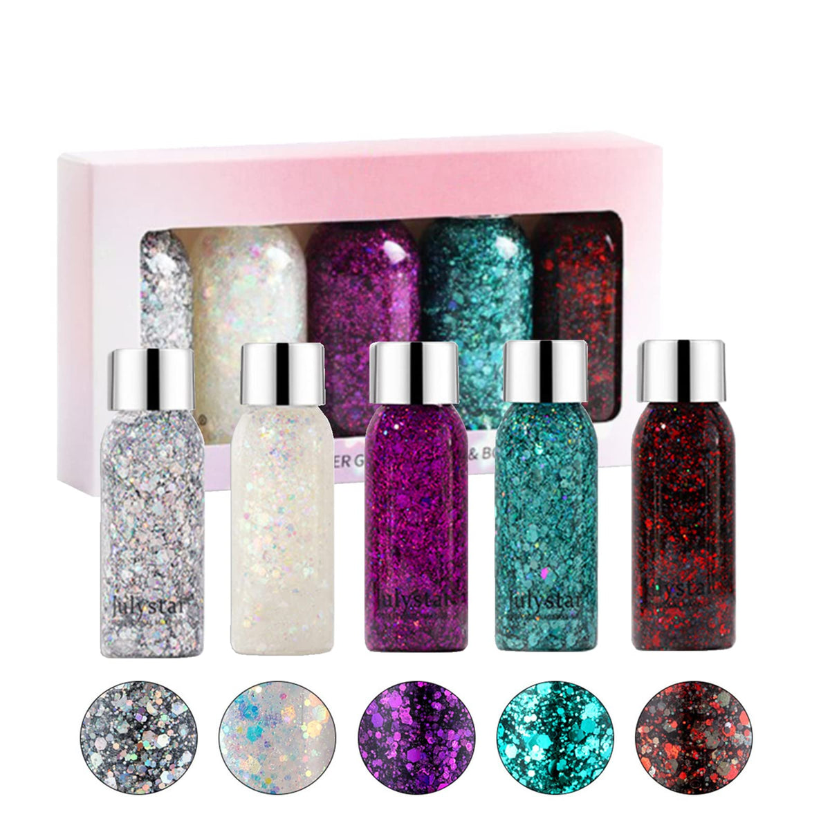RoseFlower 5PCS Diamond Glow Liquid Eye Shadow Stick Set, Long Lasting Eyeshadow Pencil Crayon, Metals Glitter Shimmer Eyeliners Waterproof Sparkling Eye Shadow Set - 005