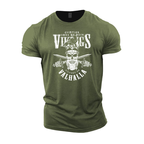 GYMTIER Vikings Victory Or Valhalla -Viking Gym T-Shirt for Men Bodybuilding Weighlifting Strongman Training Top Active Wear Green X-Large