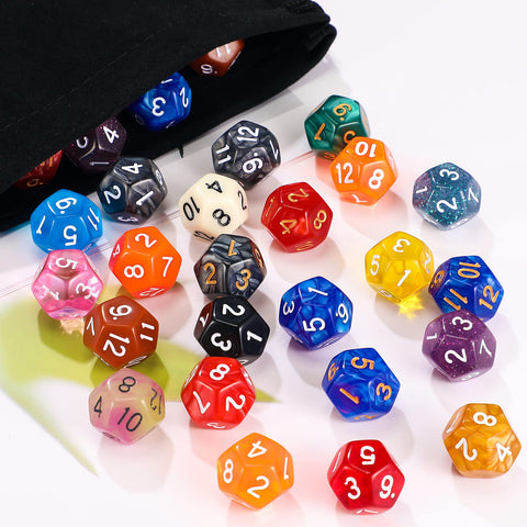 Skylety 50 Pieces Polyhedral Dice Sets with Black Pouch Compatible with RPG MTG Tabletop Role Playing Table Games Multi Colored Assortment(12 Sided Style)