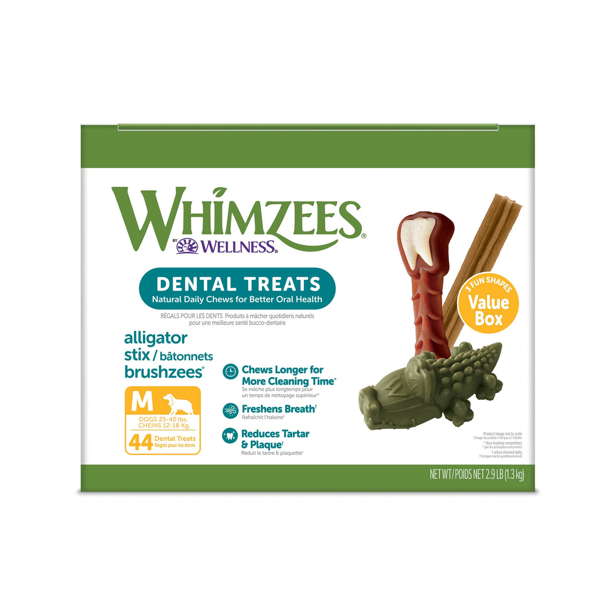 WHIMZEES by Wellness Value Box Natural Dental Chews for Dogs - Clean Teeth, Freshen Breath, Reduce Plaque & Tartar, Medium Breed 44 Count