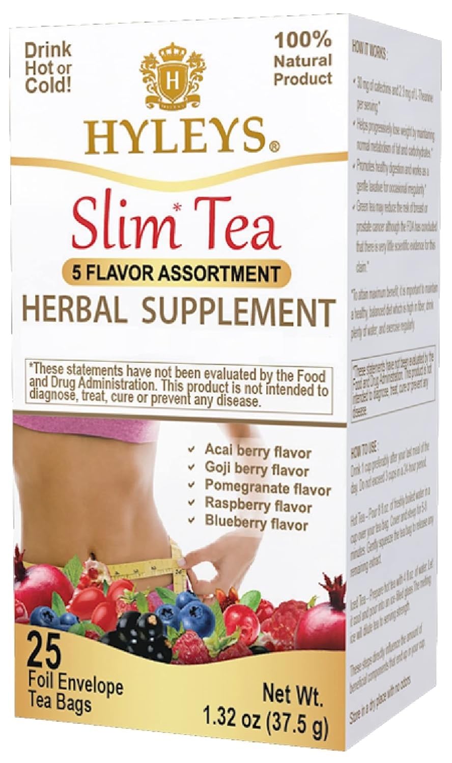 Hyleys Slim Tea 5 Flavor Assortment with Green Tea & Senna - Herbal Weight Loss Detox Cleanse Supplement for Belly Fat, Bloating & Metabolism Boost - 25 Tea Bags (12 Pack)