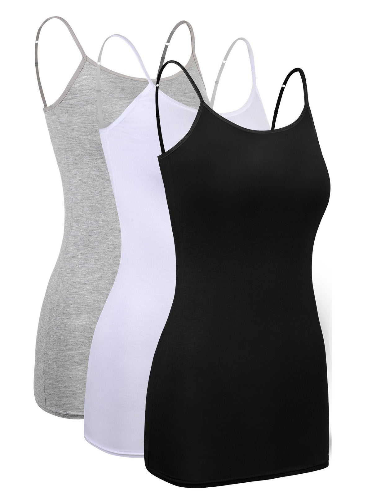 WILLBOND 3 Pieces Women's Basic Long Tanks Adjustable Spaghetti Strap Camisole Top, Set of Colours 1, L