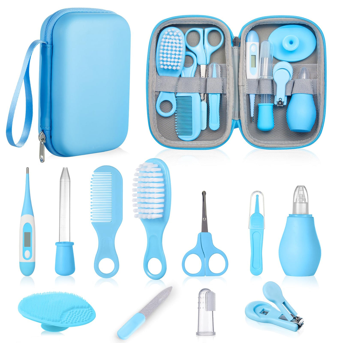 Baby Healthcare and Grooming Kit, Lictin 12PCS Nursery Care Kit, Newborn Safety Health Care Set with Hair Brush,Comb,Nail Clippers and More for Newborn Infant Toddlers Baby Boys