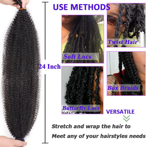 Leeven 24 Inch Pre-Separated Springy Afro Twist Hair 8 Packs Popping Spring Twist Hair for Marley Locs Twist Braiding Hair 8 Strands/Pack Black Pre-fluffed Afro Kinky Marley Hair Extensions /1B#