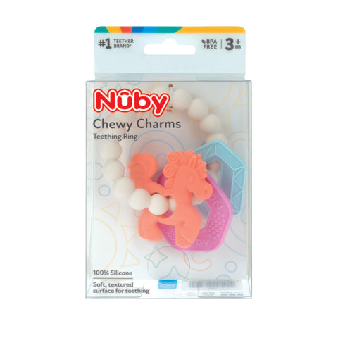 Nuby Chewy Charms Silicone Teether with Coral Unicorn, 1 Count (Pack of 1)