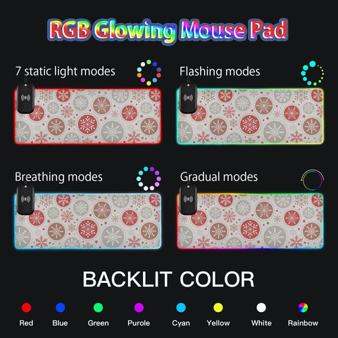 Christmas Snowflake Wireless Charging Mouse Pad for Mobile Phone Extra Large Gaming Mousepad with 13 Lighting Modes Extended Desk Mat for Office Home Gaming MacBook PC Laptop Desk