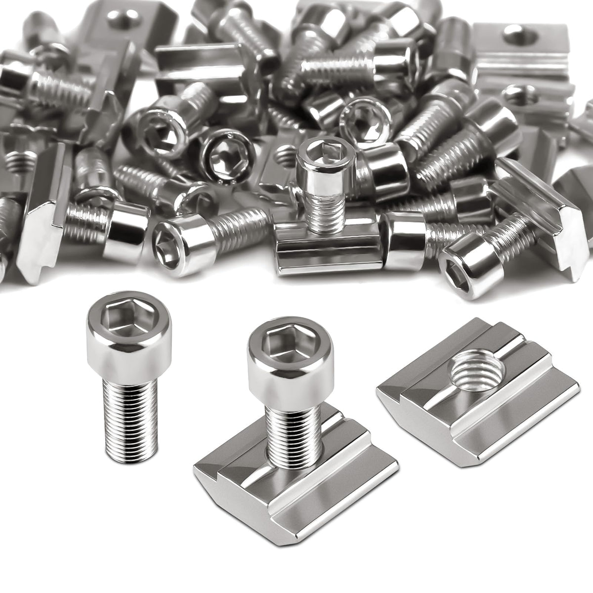 Ziamzra Set of 60 T-Slot Nuts M6 Set 30 Pieces T Nut Rail M6 & 30 Pieces Screws M6 30 Series Nut 8 Type B Sliding Nuts T Slot Nuts Carbon Steel for Aluminium Profile Extrusion Slot Guide Rail