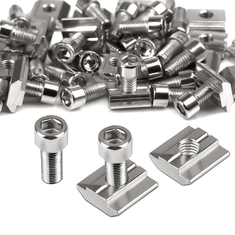 Ziamzra Set of 60 T-Slot Nuts M6 Set 30 Pieces T Nut Rail M6 & 30 Pieces Screws M6 30 Series Nut 8 Type B Sliding Nuts T Slot Nuts Carbon Steel for Aluminium Profile Extrusion Slot Guide Rail