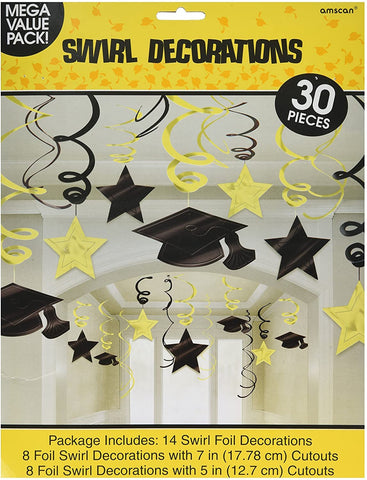 Amscan Hanging Foil Swirl Mega Value Pack Decoration, 7", Yellow
