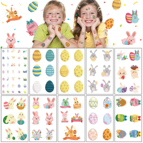 Easter Temporary Tattoos for Kids 140+ pcs, 10 Sheets Easter Egg and Bunny Fake tattoo for Boys and Girls,Easter Basket Stuffers