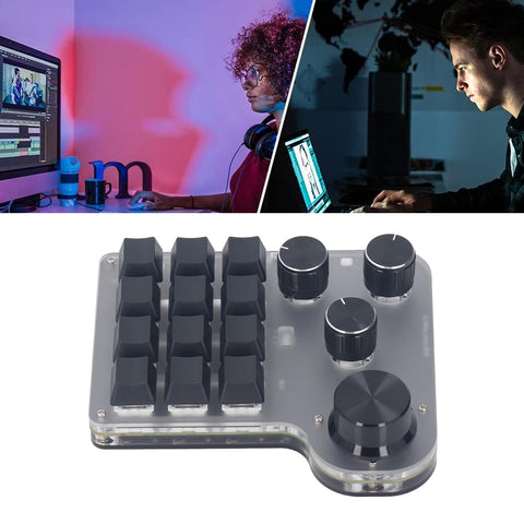 Walfront USB Mini Macro Mechanical Gaming Keyboard 12 Keys 4 Knobs One Handed USB PC Keypad RGB Programmable Macro Keyboard 3 Modes