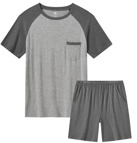 MoFiz Mens Pajama Sets Soft Comfy Sleep Lounge Shorts Tops Tshirts PJs Sets Dry Fit Pyjamas Night Suits Cool Summer Sets Size L Dark Gray