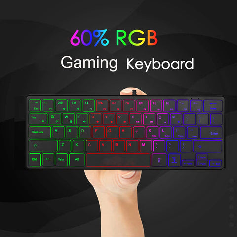 Hilitand 60% Wired Gaming Keyboard, RGB Backlit Compact Mini Keyboard, Ultra-Lightweight USB Keyboard 64 Keys for PC Gamer, Typist, Travel, Easy to Carry on Business Trip