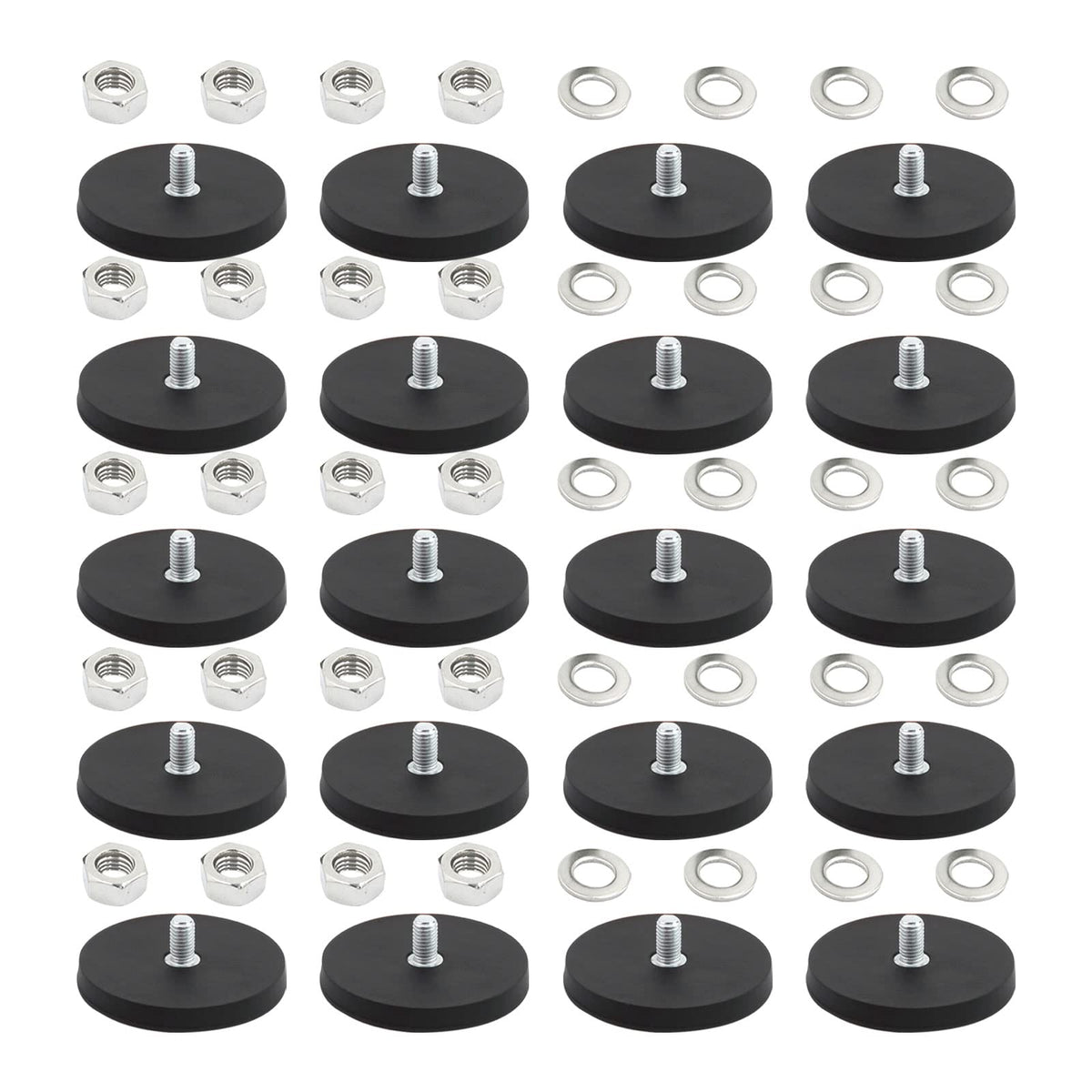 luolety Neodymium Mounting Magnets, 20 Pcs Anti-Scratch Rubber Coated Magnet with M6 Male Threaded Stud and Nuts, Strong Monting Round Magnet Brackets Holder