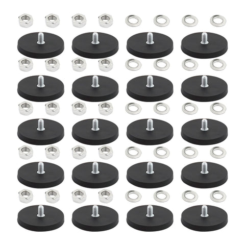 luolety Neodymium Mounting Magnets, 20 Pcs Anti-Scratch Rubber Coated Magnet with M6 Male Threaded Stud and Nuts, Strong Monting Round Magnet Brackets Holder