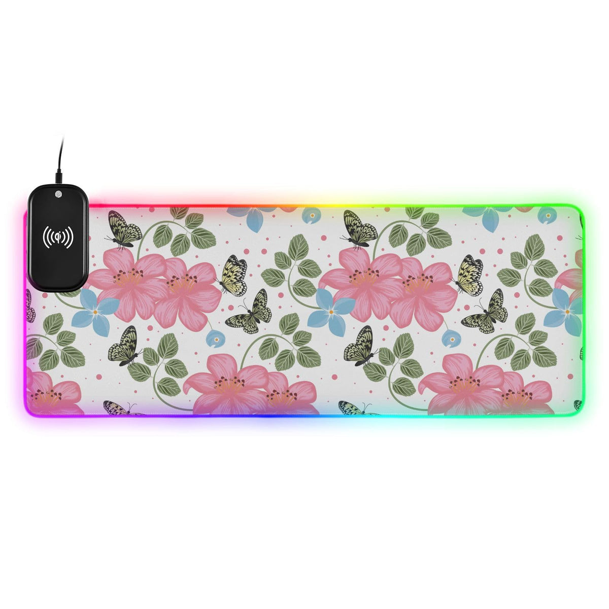 Beautiful Butterfly Wireless Charging Mouse Pad for Mobile Phone Extra Large Gaming Mousepad with 13 Lighting Modes Keyboard Mat for Gaming MacBook PC Laptop Desk Home Office