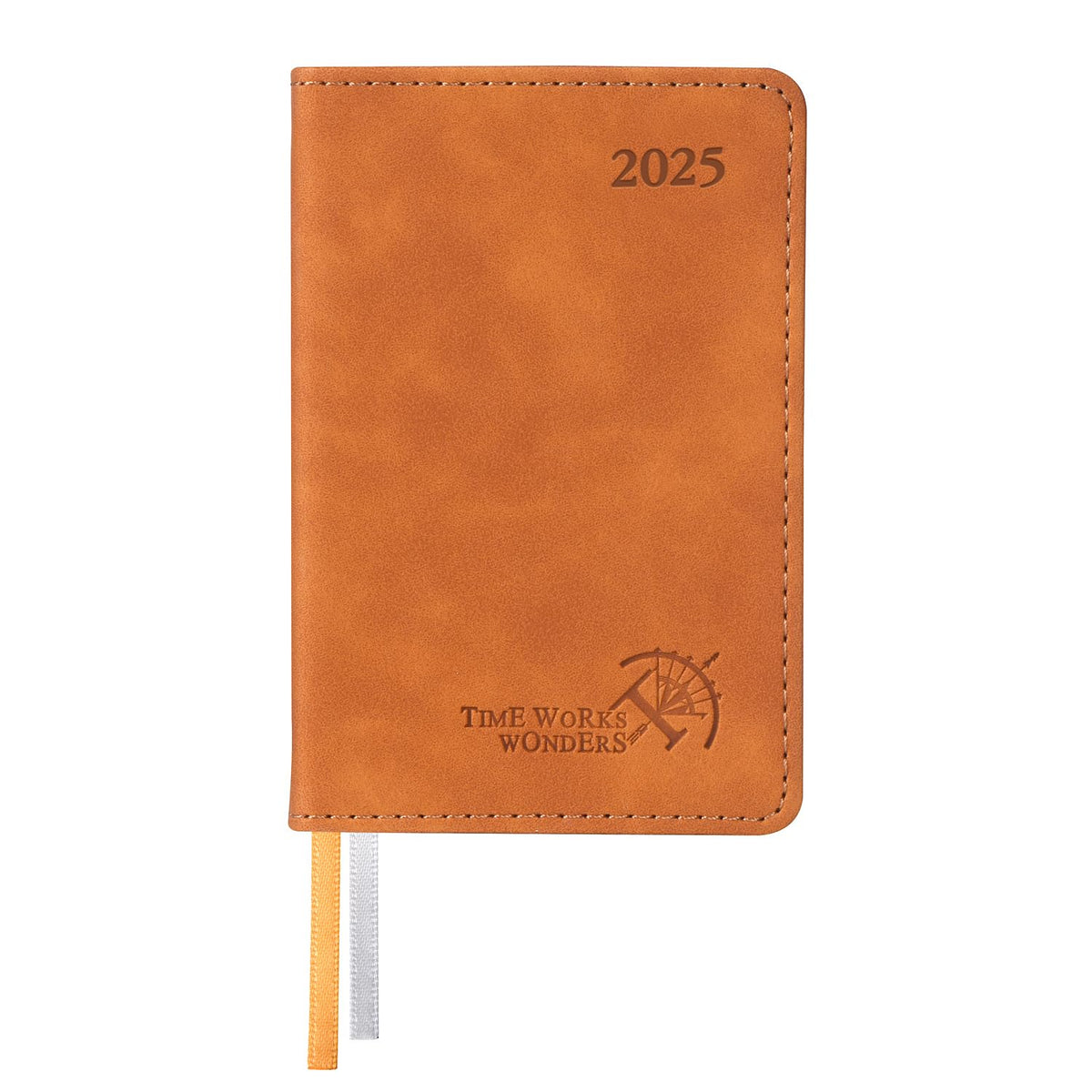 POPRUN Mini Pocket Calendar 2025 Small 12 x 8 cm - in German - Calendar 2025 A7 Soft Cover with PU Leather - Diary with 70 GSM Paper - Brown