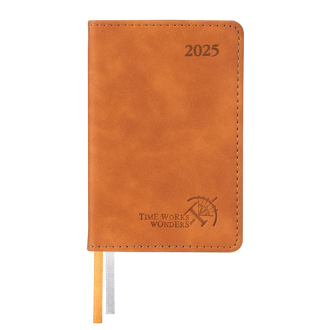 POPRUN Mini Pocket Calendar 2025 Small 12 x 8 cm - in German - Calendar 2025 A7 Soft Cover with PU Leather - Diary with 70 GSM Paper - Brown