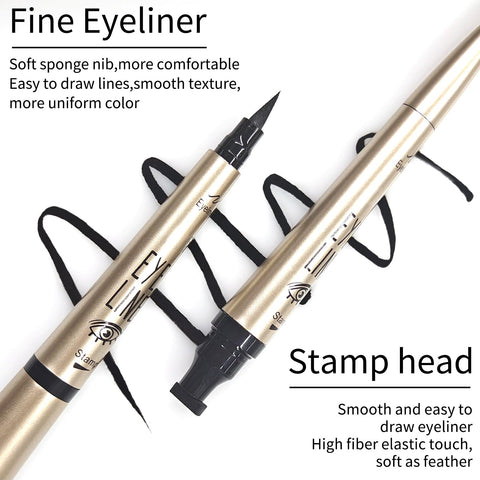 Erinde Winged Eyeliner Stamp, 2PCS Black Liquid Wingliner Eyeliner Pens, Easy Cat Eye Stencil Makeup Tool, Long Lasting Waterproof & Smudge Proof Wing Eye Liner (Midnight Black)