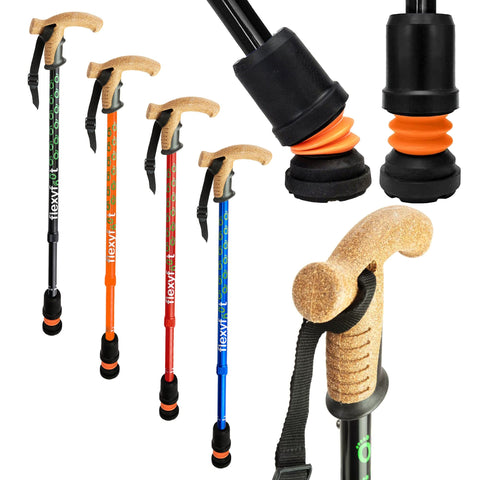 Flexyfoot Shock Absorbing Cork Handle Walking Stick - Improved Comfort, Improved Grip, Improved Safety - Colour: Black
