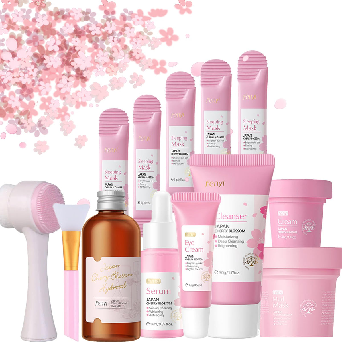 13pcs Skincare Gifts Set For Teenage Girls,Cherry Blossom Skincare Sets,High Moisturize Pure Plant Extract Skin Care Sets & Kits with Cleanser, Hydrosol,Serum,Cream,Eye Cream,Mask,Lip Mask,Mud Mask