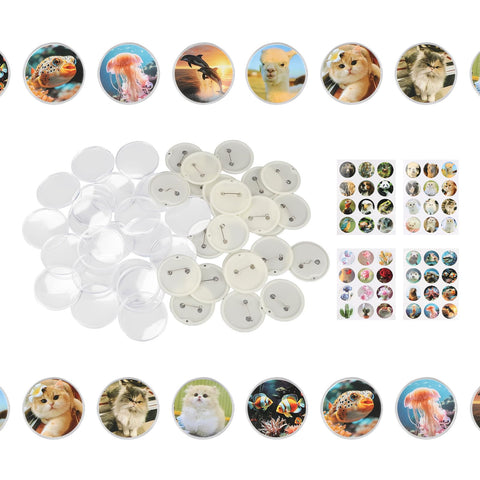 Domigard 48pcs Button Badges Set with Pin, 55mm Plastic Round Badge Pins with 48pcs Patterns, Badge Making Kit Blank Button Picture for DIY Making Craft Supplies for Domigrad Button Maker Machine