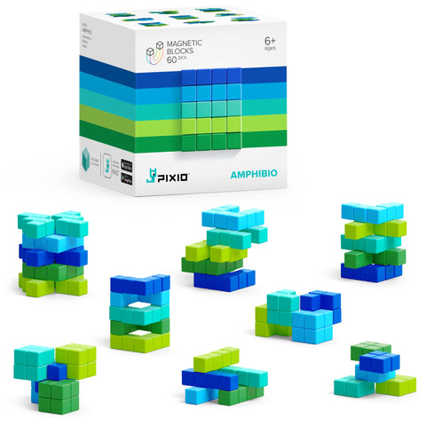 PIXIO Amphibio - 60 Magnetic Blocks - Small Magnet Blocks - Magnets for Kids & Adults - Magnet Toys - Magnet Tiles Alternative for Kids 8-12 Years