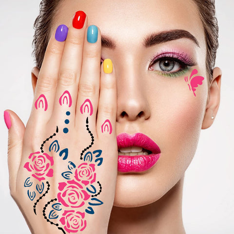 Henna Tattoo Stencils kit,Reusable Henna Stencils for Hand Forearm Glitter Airbrush DIY Tattooing Template, Indian Temporary Tattoo Stickers for Women