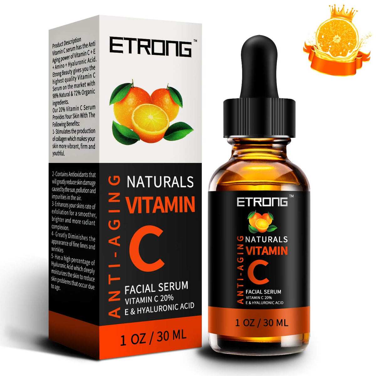 Vitamin C Serum Face with Hyaluronic Acid,Vitamin E,20% Vitamin C for Anti-wrinkle,Dark Circle,Fine Lines and Sun damage - Restore&Boost Collagen (30ml)