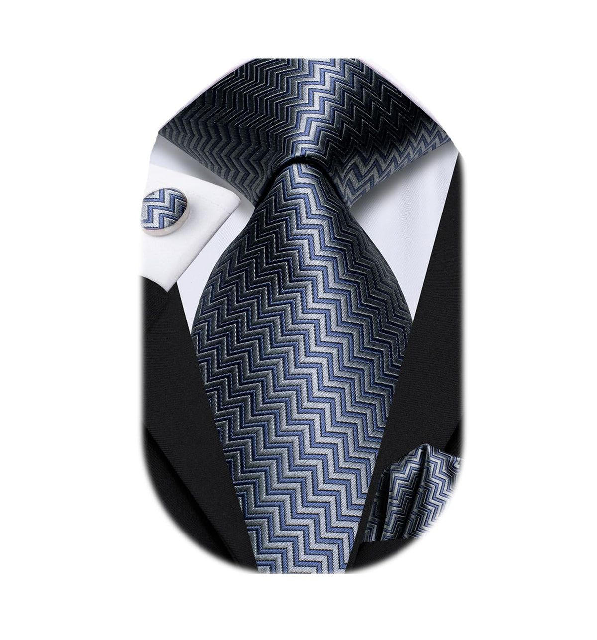 Dubulle Ties for Men Silk Mens Paisley/FloraL/Striped Necktie and Handkerchief Cufflinks Wedding,Grey Sliver Blue