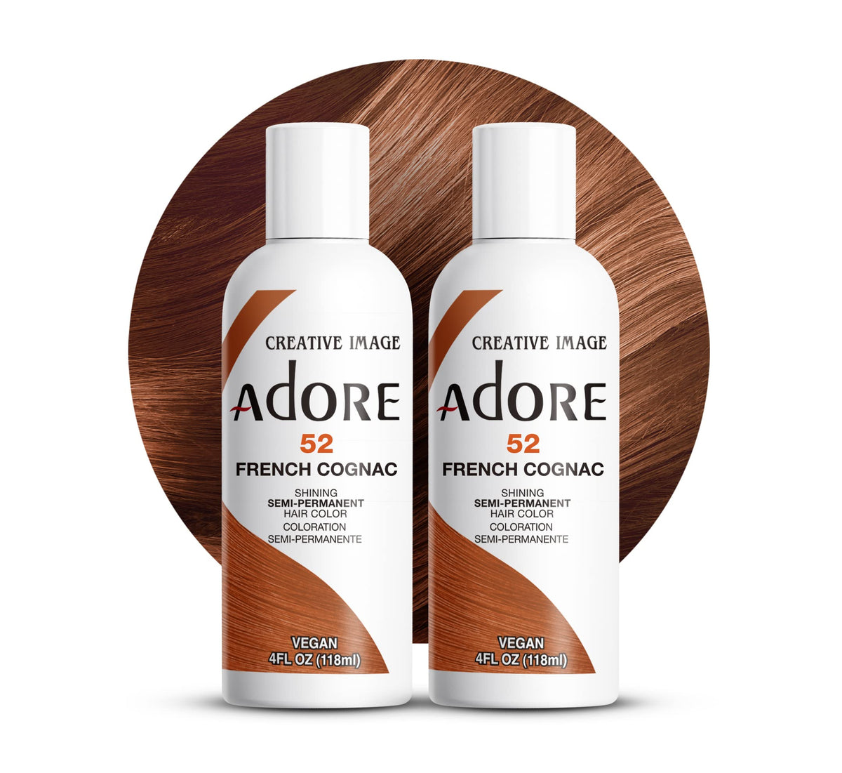 Adore Semi Permanent Hair Color - Vegan and Cruelty-Free Brown Hair Dye - 4 Fl Oz - 052 French Cognac (Pack of 2)