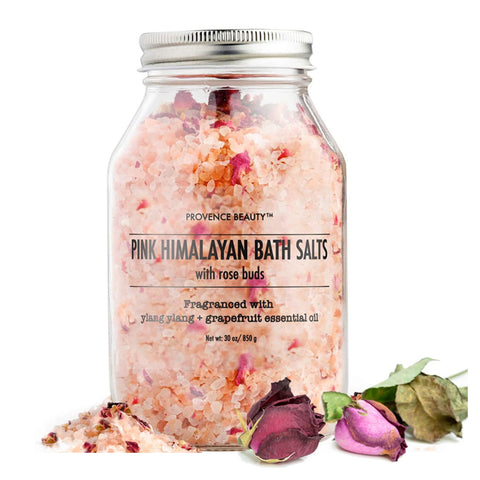 Pink Himalayan Bath Salt with Rose Petals -100% Natural Aromatherapy and Relaxation - Ylang Ylang Grapefruit Essential Oil Bath Salts for Women Relaxing-Cruelty-Free Cleanse Revitalize & Soothes Skin