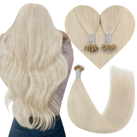 YoungSee Nano Ring Hair Extensions Platinum Blonde Nano Human Hair Extensions Blonde Nano Beads Hair Extensions Human Hair Blonde Nano Loop Hair Extensions Nano Link Extensions Blonde 20 inch 50s 50g
